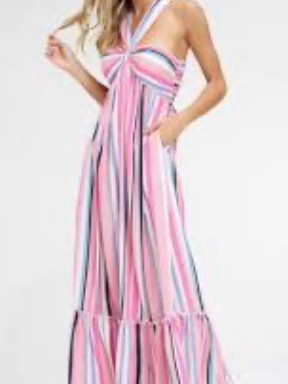 Listicle Pastel Striped Halter Dress with Navy Accent - Picture 5 of 5